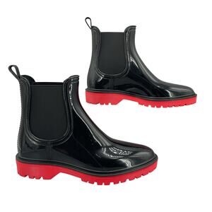 NEW INC Women’s Rylien Rain Boots Black/Red Size 7M